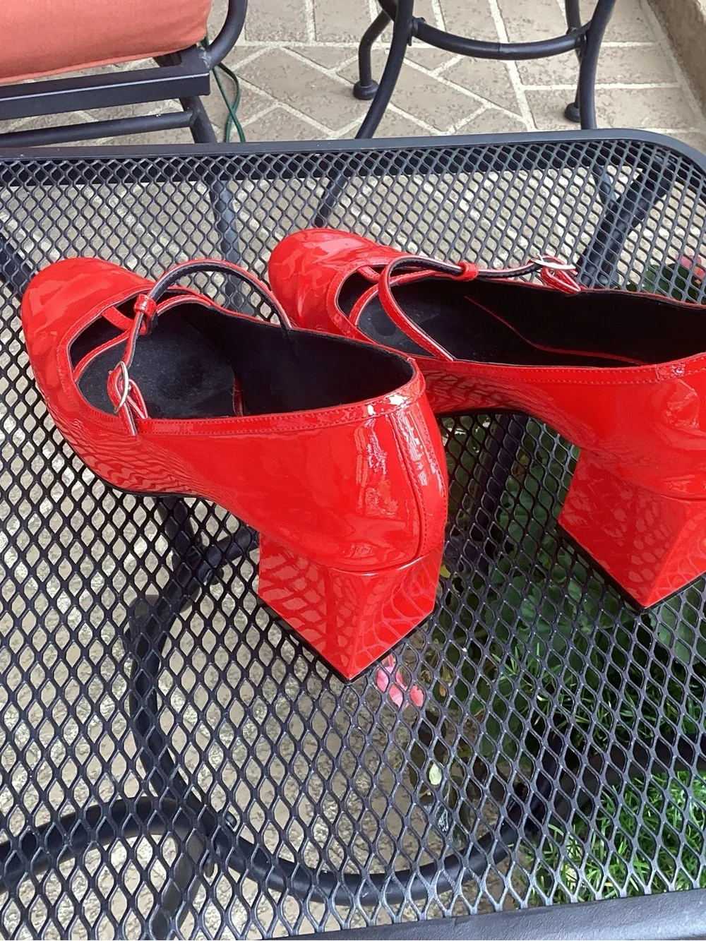 KHAITE Red Patent Mary Jane Heels with T-Strap